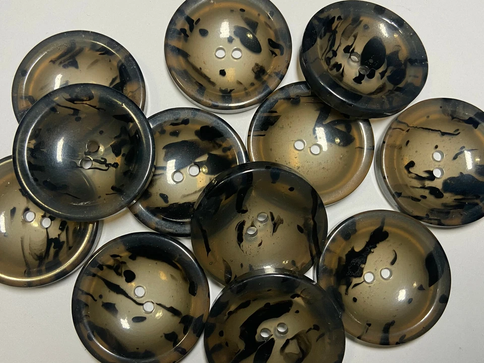 Thick Italian Poly Tortoise Shell DISH Button Black/Grey 15, 18, 30, 38mm 2hole  - Image 1 of 4