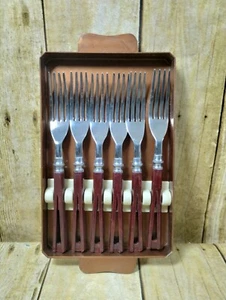 Juego de 6 tenedores de carne Stanley Deluxe años 50 de colección con bandeja MCM - Imagen 1 de 9