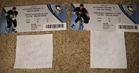 Jordan Staal Pittsburgh Penguins Milestone Ticket Stubs 100th NHL Point + Cover