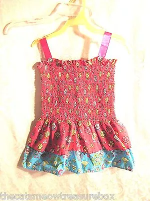 Girls Sun Dress Pink and Blue Flowers Handcrafted - Image 1 of 3