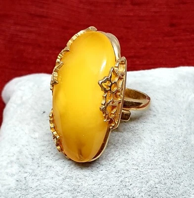 Milky Baltic Amber Ring-925 Sterling Silver-14k Gold Plated-J UK Size-4 3/4 US - Image 1 of 4