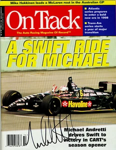 Revista de carreras autografiada por Michael Andretti en pista abril 1998 Salón de la fama NASCAR - Imagen 1 de 1