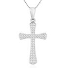 14K White Gold Diamond Cut Religious Cross Pendant 1.3"