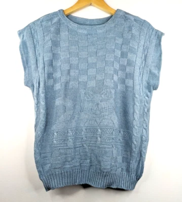 Chaleco Top Tejido Estampado Rejilla Azul Mujer FRANCIA 80 De Colección Talla 8 10 Foto 1 de 4