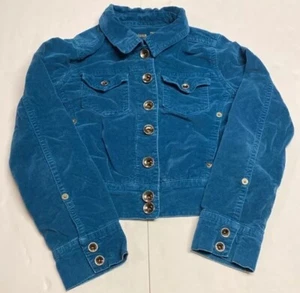Seductions Jeans Blue Velvety Suede Button Down Cropped Collared Jacket Size 11 - Picture 1 of 15