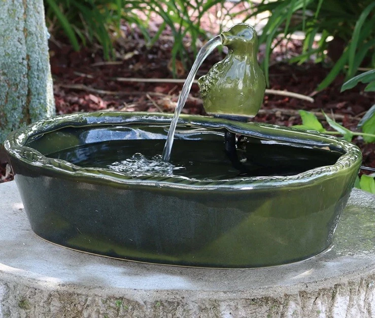 Sunnydaze Solar Power Green Glazed Dove Outdoor Water Fountain 7 Inch Tall
