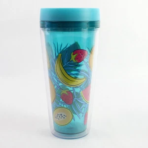 Cool Gear Blue Double-Walled Coffee Cup BPA Free Fruit Design 8.5" - Picture 1 of 5