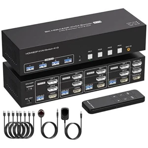 4K144Hz 2 Displayport+HDMI KVM Switch 4 PC 3 Monitore 8K60Hz 4 Port KVM Sw - Bild 1 von 3