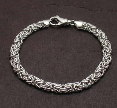 Textured Handmade Domed Byzantine Bracelet Antitarnish Real 925 Sterling Silver  - Image 1 of 4