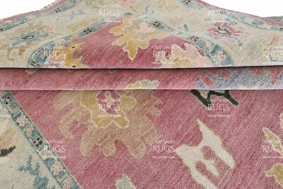 Oushak Hand Knotted Pink 4x6, 5x8, 6x9, 8x10, 9x12, 10x14, 12x15 Wool Area Rug - Image 1 of 4
