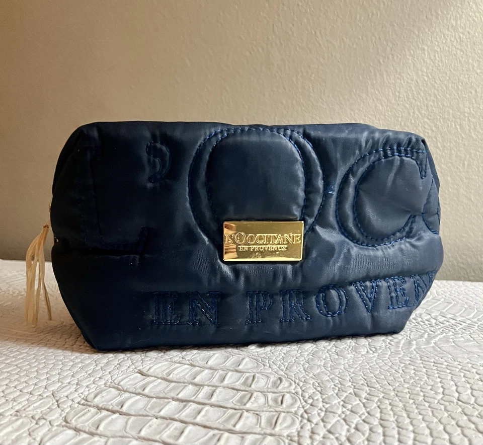 Bolso de Maquillaje L'Occitane Azul Marino Acolchado Logo Cremallera Viaje Foto 1 de 4