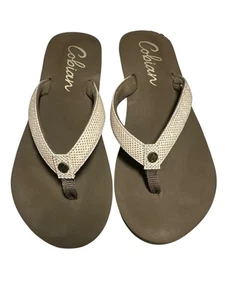 Infradito Cobian marrone con brillantini beige e oro donna taglia 7 sandalo slip on - Foto 1 di 6