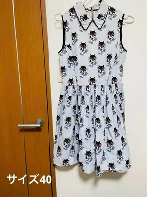 MIU MIU Vestido Acampanado Gato Hierba Flor Patrón Azul Sin Mangas Tamaño 40 ... - Imagen 1 de 4