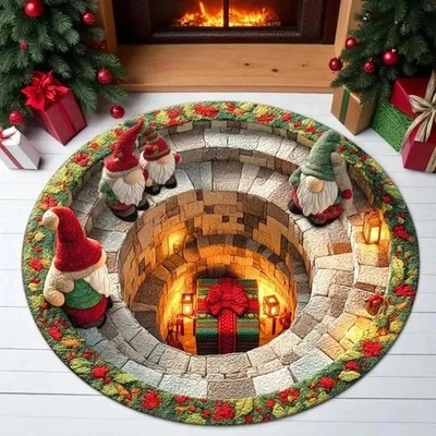 Christmas Round Mat 3D Printed Santa Claus Non Slip Door Rug Home Xmas Decor - Image 1 of 4