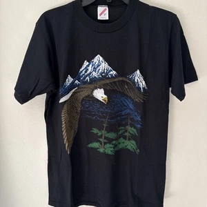 Vintage Herren Lg T-Shirt USA Berg Outdoor Natur Szene Adler Einzelnaht '88 - Bild 1 von 3