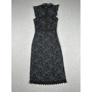 Zara Dress Womens S Black/Green Floral Lace Midi High Neck Ruffle Sleeve - Picture 1 of 13