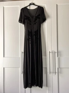 Black Maxi Mesh Dress With Velvet Floral Details Over Black Mini Dress Size XS - Picture 1 of 5