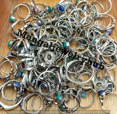 Lote a granel Coral rojo y mezcla de piedras preciosas 10 piezas anillos enchapados en plata de ley 925 joyas Foto 1 de 4