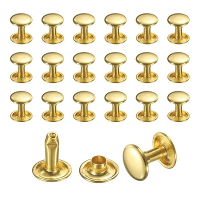 50 Set Rivetti in Pelle, 9mm Rivetti Doppio Tappo Altezza 10mm Borchie Tubolari, Oro - Immagine 1 di 4