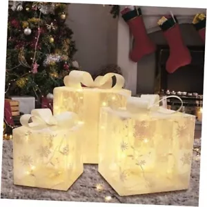 Large Christmas Lighted Gift Boxes, Set of 3 Christmas Decorations Outdoor, - Picture 1 of 8
