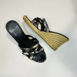 Burberry Women’s Beautiful Nova Check Pattern Espadrille Leather Heels Size 38 - Picture 1 of 8