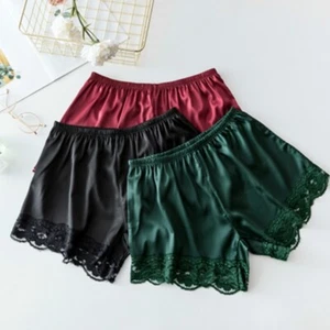 Culottes En Satin Pour Femmes Brillantes En Faux Soie Avec Dentelle Douces - Picture 1 of 19