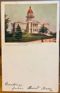 Postal de colección COLORADO STATE CAPITOL edificio arte recuerdo Denver pmk 1903 - Imagen 1 de 2