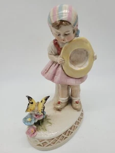 FIGURINA VINTAGE GERMANIA SCULTURA RAGAZZA CON FARFALLA - STILE LLADRO O HUMMEL - Foto 1 di 7