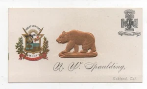 1890s Business Card with Embossed Grizzly Knights Templar Oakland CA - Imagen 1 de 1