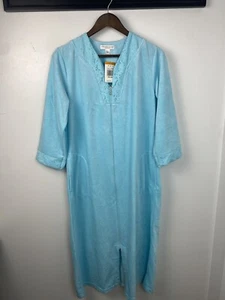 Miss Elaine Robe Small Petite Eyelet Trim Zip Up Cotragecore Beachy Comfy - Picture 1 of 7