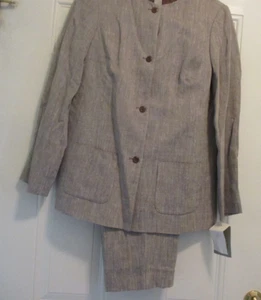 Liz Claiborne 2-teilig braun Tweed gefütterte Hose Anzug Leinenmischung Größe 10 NEU mit Etikett - Bild 1 von 6