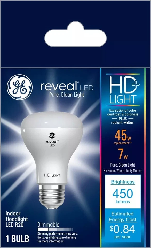 2 NEW GE 7 = 45 Watt R20 LED 45w HD REVEAL BR20 Floodlight Light Bulb Dimmable - Image 1 of 1