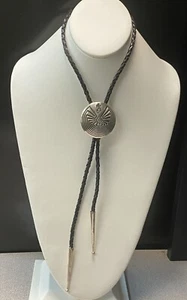 Large Sterling Silver Man in the Maze Round Southwestern Bolo Tie - Picture 1 of 7
