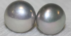 Solid Sterling Silver AAA 10mm Gray Cultured Pearl Stud Earrings Premium Backs - Picture 1 of 6