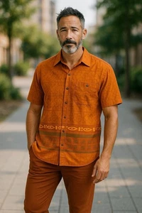 Camisa azteca colorida tribal con botones manga corta grande The Territory Ahead para hombre - Imagen 1 de 7