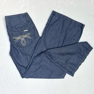 Michael Kors wide leg pants women’s size 6 blue chambray Linen Cotton Blend - Picture 1 of 12