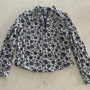 Vineyard Vines Girls Dreamcloth  1/4 zip White navy floral pullover M 10 12 Shep - Picture 1 of 9
