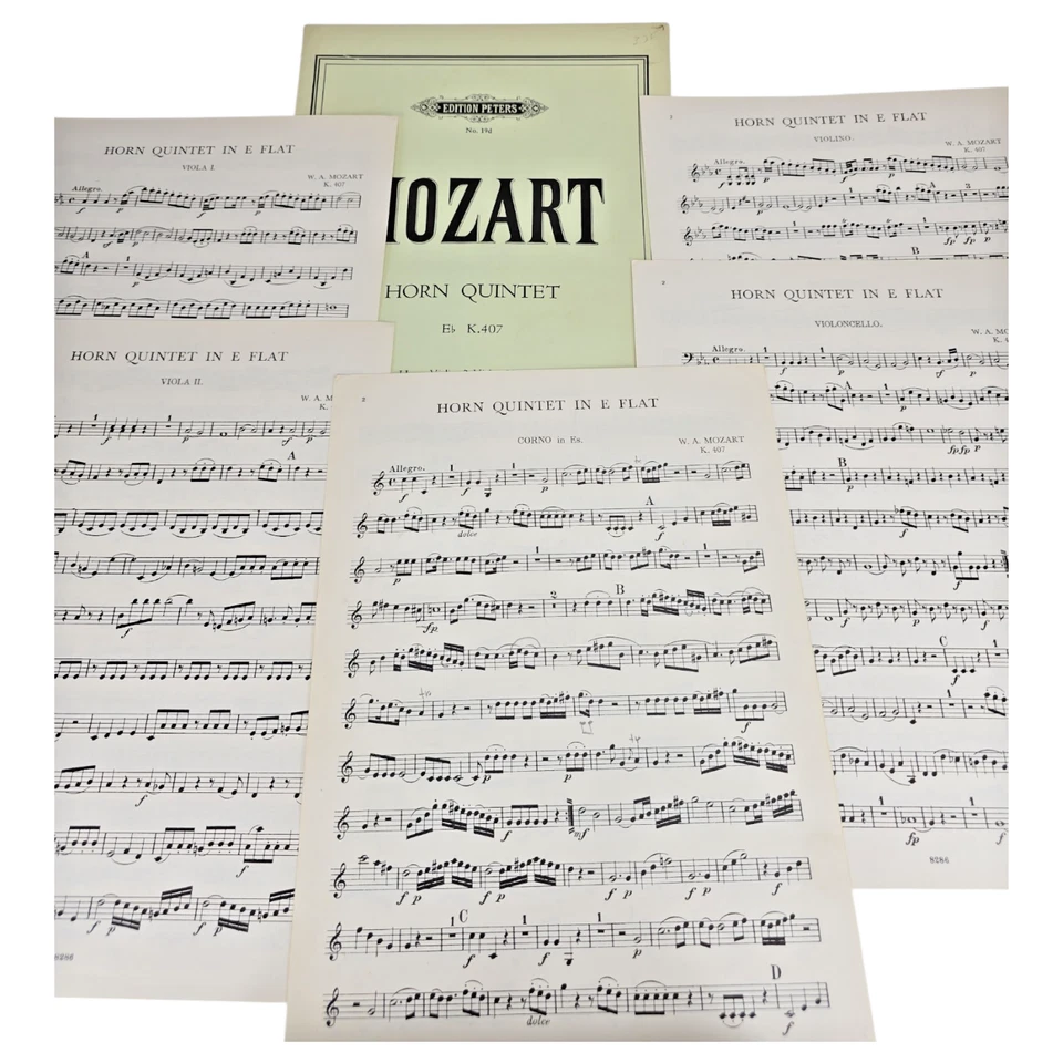 Mozart Quintet in E Flat Major K.407 Sheet Music Score Complete Strings Horn - Image 1 of 4