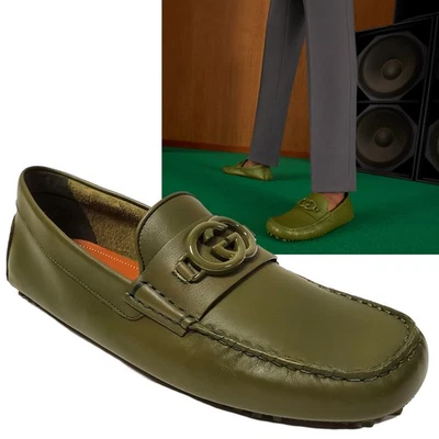 ZAPATOS GUCCI MOCASINES MOCASINES HOMBRE LOGO G CUERO VERDE $935 talla 9G 9.5 Foto 1 de 4
