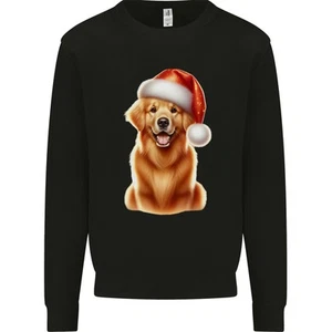 Christmas Golden Retriever Dog Xmas Hat Kids Sweatshirt Jumper - Picture 1 of 6