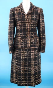Vintage Damen 60er 2-teiliges schwarz & braun Anzug Gr. M Jacke & Rock Set 60s - Bild 1 von 24