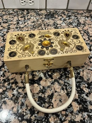 Винтажная деревянная шкатулка-кошелек Enid Collins с драгоценными камнями - Изображение 1 из 4