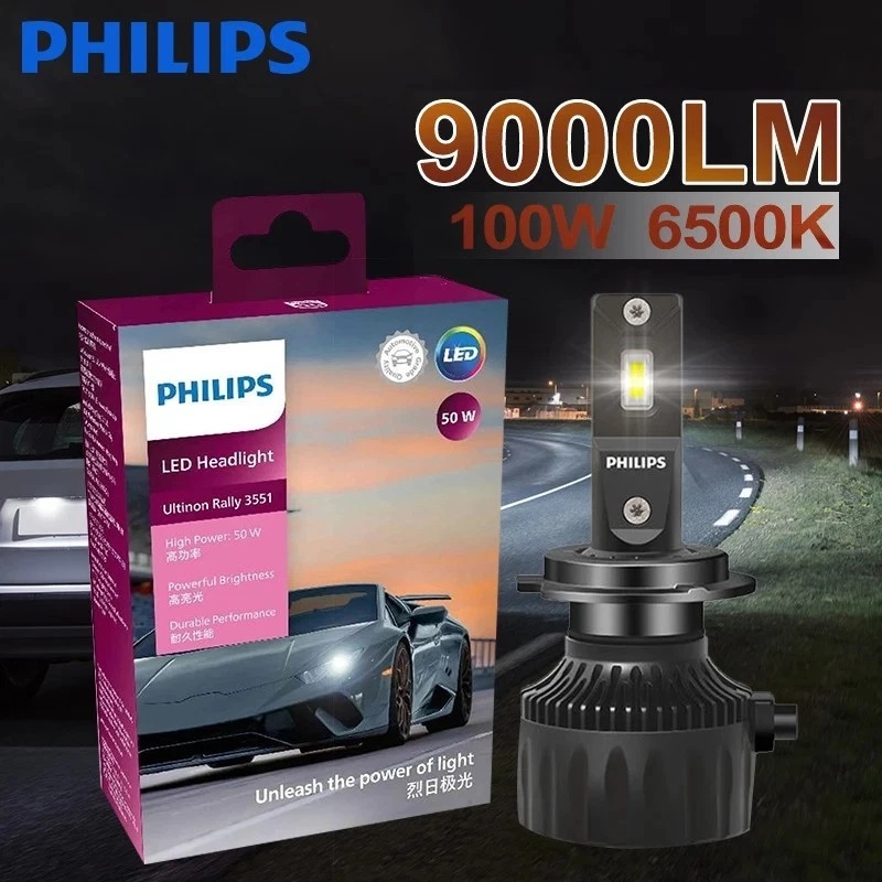 Philips Ultinon Rally LED Headlight Bulb H4 H7 H11 HB3 HB4 6500K 100W 9000lm - Image 1 of 4