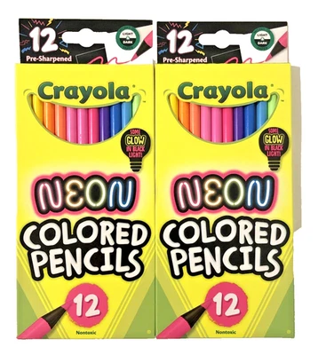 Lápices de colores neón Crayola preafilados no tóxicos caja de 12 unidades lote de 2 Foto 1 de 4