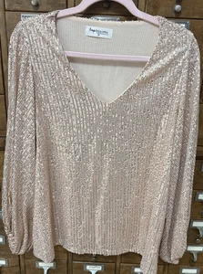 Impressionen Gold Pailletten Tops Langarm Glitzer Glitzer Bluse V-Ausschnitt Medium - Bild 1 von 7