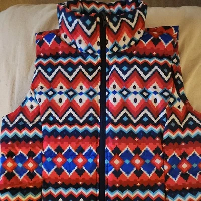 LANDS' END Womens Vest M 10/12 Down Insulated Colorful Aztec Zip Puffer Jacket - Image 1 of 4