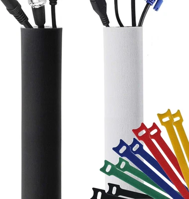 Funda de gestión de cables de 120 pulgadas organizadora de cables de neopreno TV pared computadora oficina Foto 1 de 4