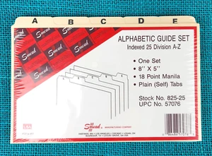 Smead Alphabetic Guide Set 8x5 Inch Indexed 25 Division A-Z 18 Point Manila - Picture 1 of 7