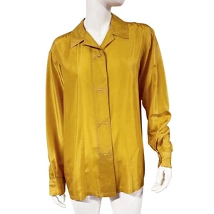 Camisa de seda mostaza de colección detalles del arco Daniel Caron talla S pequeña - Imagen 1 de 9