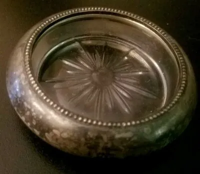 Vintage Glass Ashtray/Trinket/Ring Holder; Starburst Design; Silver Plated Rim • 5.93£